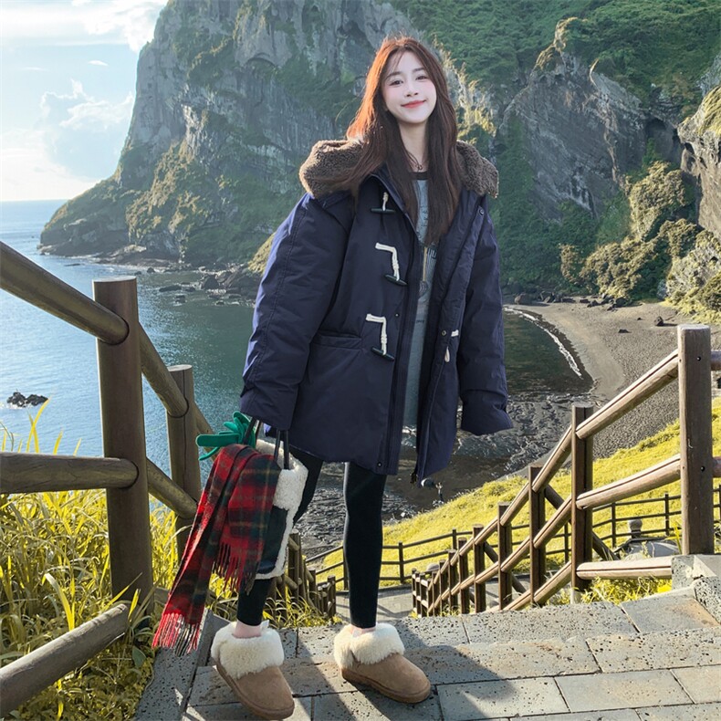 现货2B183-9038P385K538连帽羽绒服90白鸭绒牛角扣设计,女装短外套,2B183