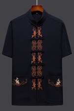 夏季唐装男士套装风中青年中式刺绣外套复古潮流汉服2023新款，男装民族服装，电商B212（原钱塘6029）