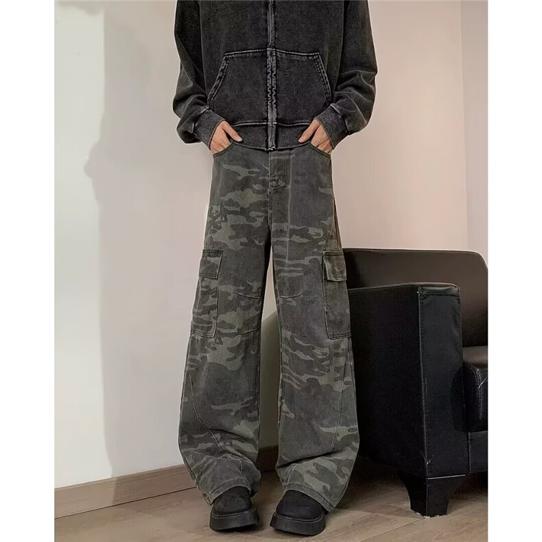 美式迷彩阔腿工装裤男廓形宽松休闲大口袋弯刀裤513ACK2678P42,男装工装外套,星座513A