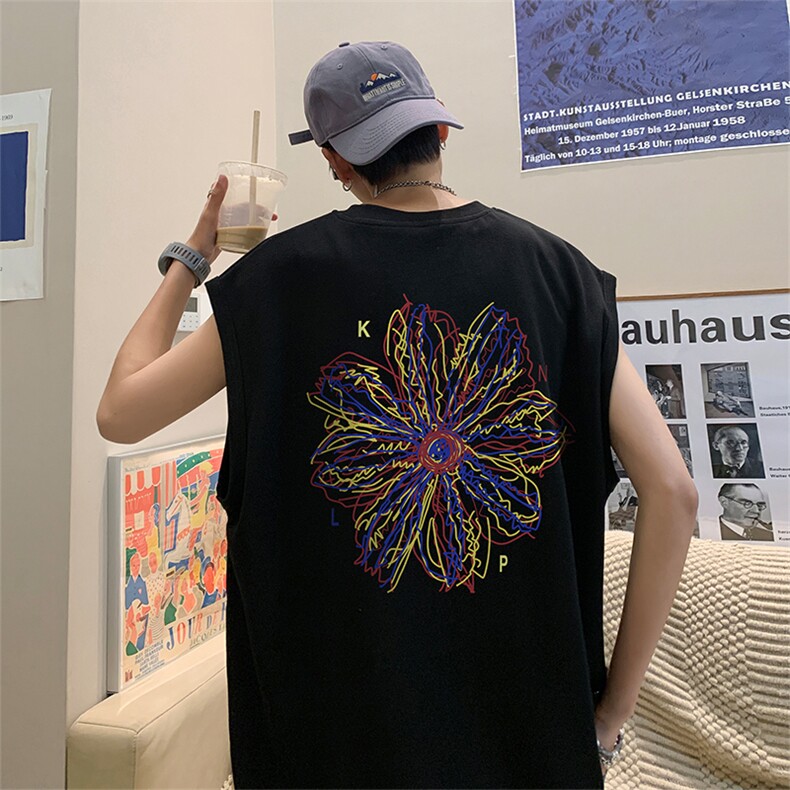 直播品质 重磅纯棉 220克美式印花宽松背心男女无袖t恤潮BX312P25图片