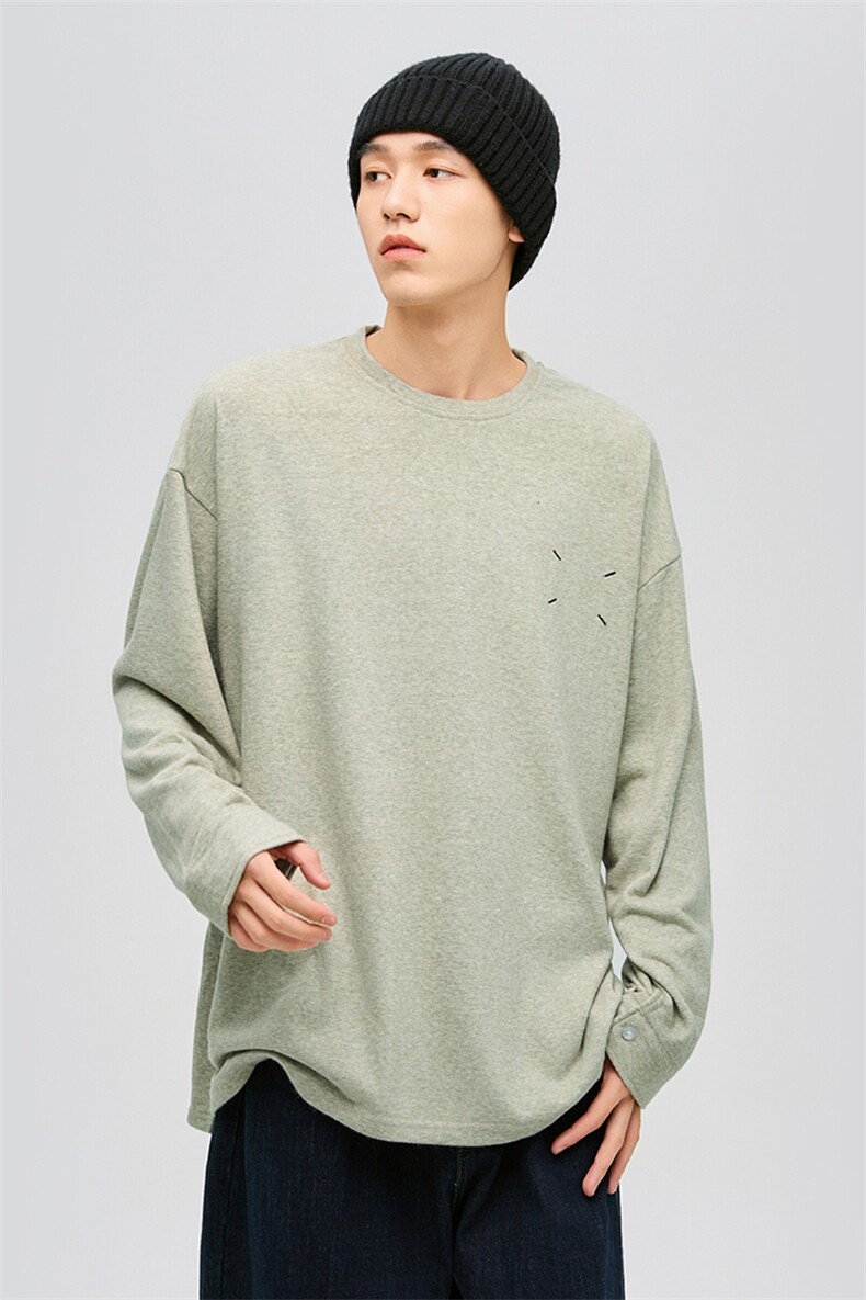 23004-P55控78高品质仿羊毛四点刺绣打底衫袖子纽扣长袖t恤卫衣,男装T恤,电商B280-1（原A049）