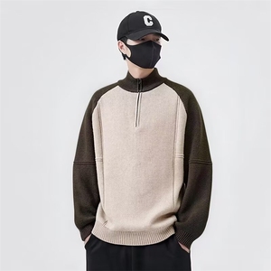 1506-1/WH1741/P78拼接织带半拉链立领卫衣男潮流时尚百搭上衣图片