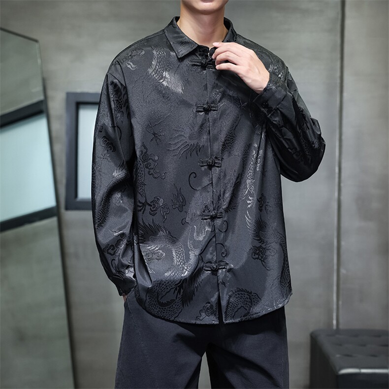 2026春装新款厚款龙纹长袖衬衫外套风盘扣唐装汉服2536-P60,男装衬衫,电商A057B