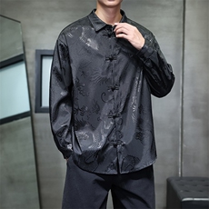 2026春装新款厚款龙纹长袖衬衫外套风盘扣唐装汉服2536-P60，男装衬衫，电商A057B