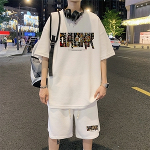 ！2023夏季新款男士华夫格短袖T恤套装百搭学生一套HTZ75P50图片