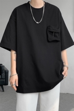 8XL-M重磅！特大码纯色宽松短袖T男口袋T恤五分袖上衣DX325P45，男装T恤，电商D206-1