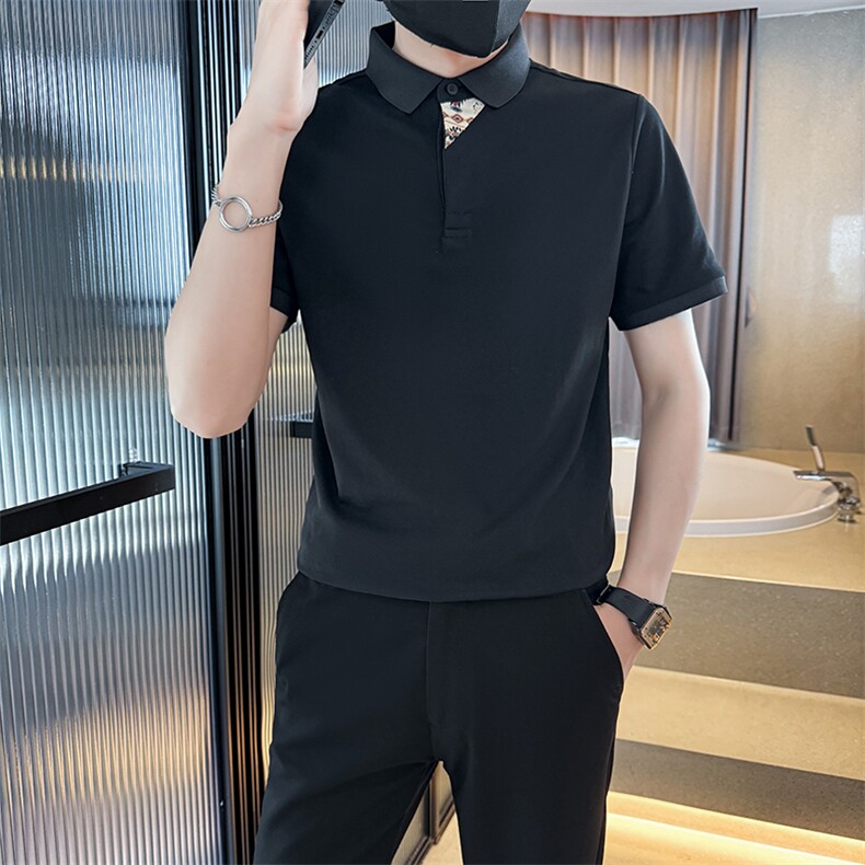 主推款2025夏季新中式潮拼接短袖T恤翻领Polo衫T6078-P48图片