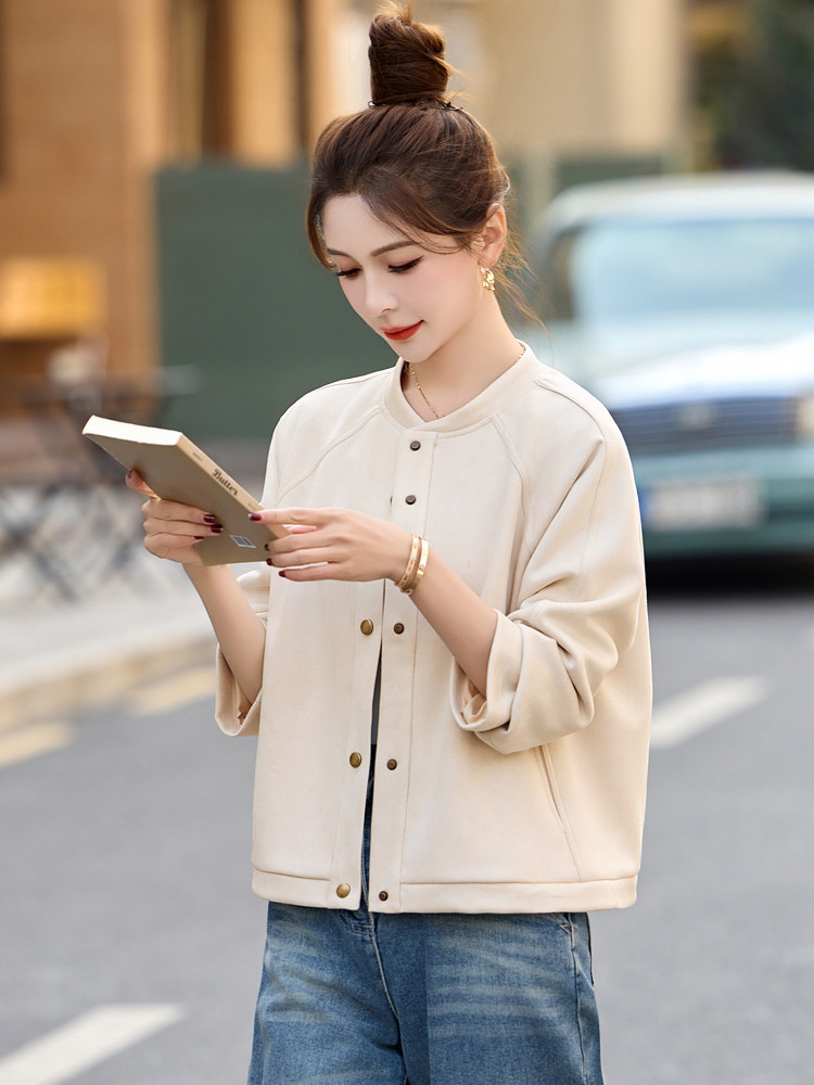 早春时尚鹿皮绒外套女短款2025新款百搭小个子休闲棒球服夹克上衣,女装短外套,今喜