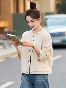 早春时尚鹿皮绒外套女短款2025新款百搭小个子休闲棒球服夹克上衣图片