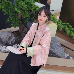 现货！2607A款新中式提花刺绣短款轻薄羽绒服女图片