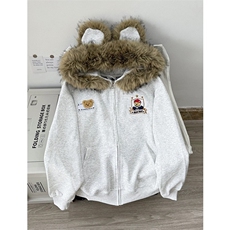 可拆卸蓬松大毛领连帽卫衣男女秋冬新款拉链毛毛开衫WY128P76，男装卫衣，星座1013-5