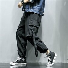 2021灰墙风春季新大码宽松大口袋松紧织带收脚工装裤K227-P65，男装休闲裤，电商A001