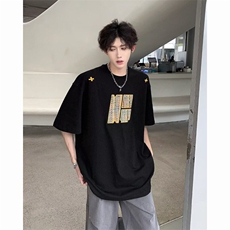 Q329-P36刺绣高级感情侣款重磅短袖T恤男女夏季复古半袖上衣，男装T恤，星座911-1