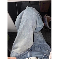 立体水钻阔腿牛仔长裤女装夏季休闲直筒复古烫钻牛仔裤N2224，男装牛仔裤，星座1116A（原606A-3）