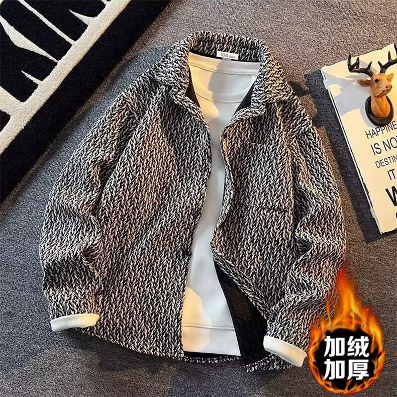 小香风外套男春秋款高级感潮翻领格子衬衫休闲男夹克HH027P76,男装夹克,星座1013-5