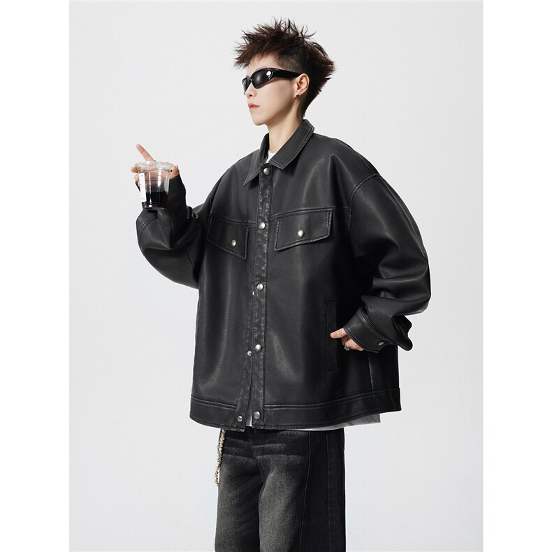 美拉德水洗做旧皮衣夹克D309B-JK03-P125189,男装夹克,电商D309B