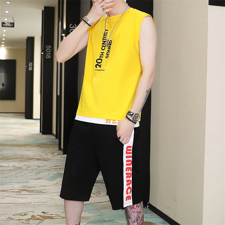 夏季新款男时尚无袖背心两件套休闲短裤套装A158-T134,男装休闲套装,星座310B-3