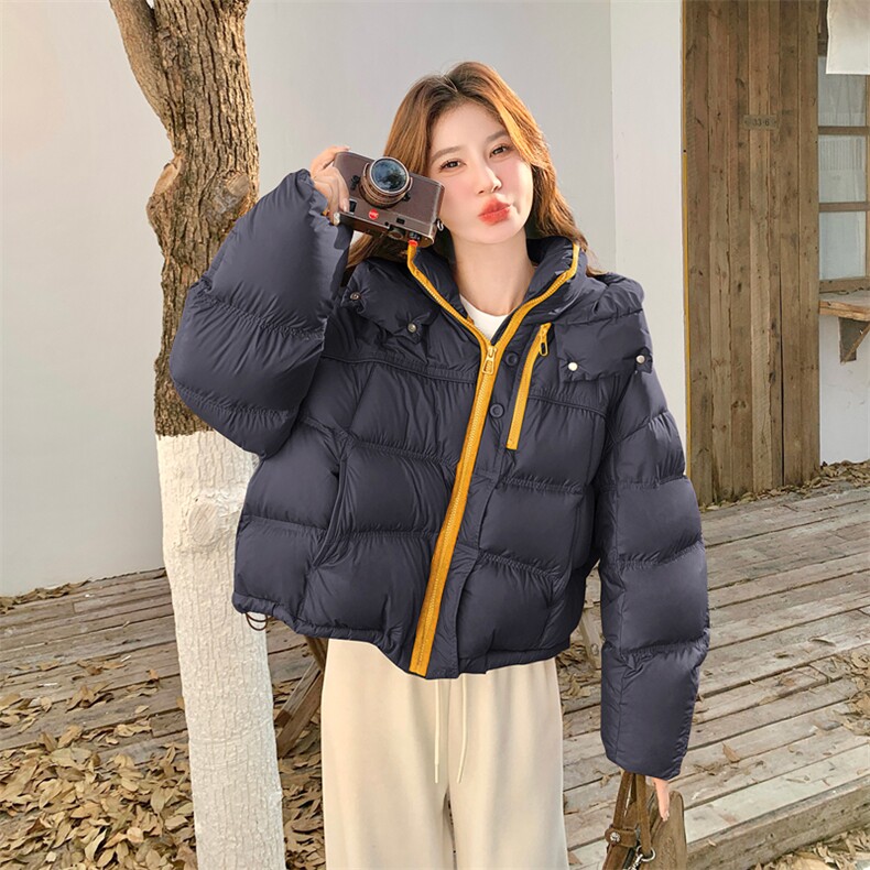 2025冬季新款！流行黄色超好看时尚撞色双拉链面包服羽绒服90绒,女装羽绒服,2C015