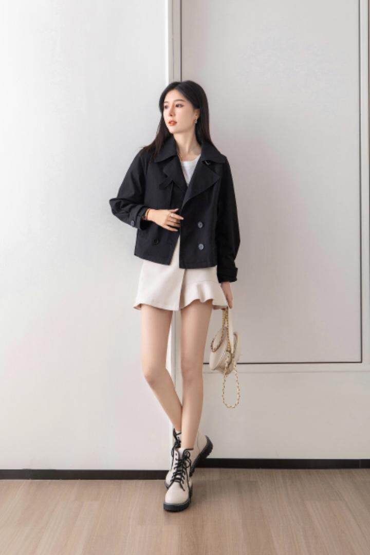 韩系短款风衣，女装风衣，百妹仟红