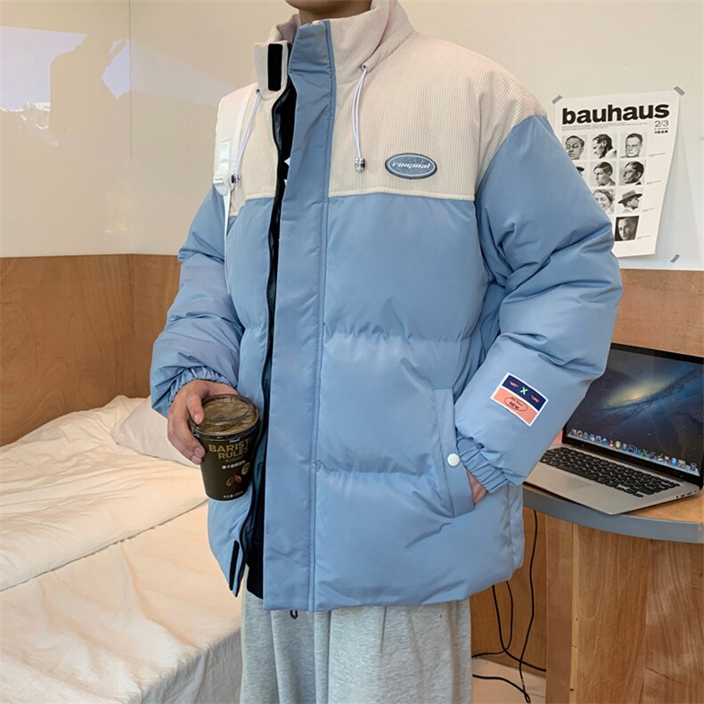 情侣棉衣2024新款拼色面包服撞色大码棉衣胖子外套加厚潮牌棉袄,男装棉衣,电商A409-1