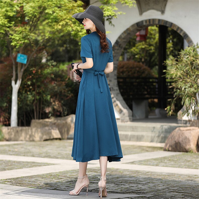 优雅连衣裙春夏季2025新款女装气质中长款V,女装连衣裙,雅之冉羊绒