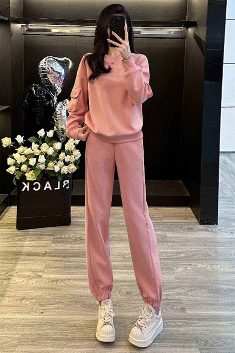 女春季新款韩系圆领卫衣束脚裤显高显瘦两件套潮,女装套装/套裙,江南