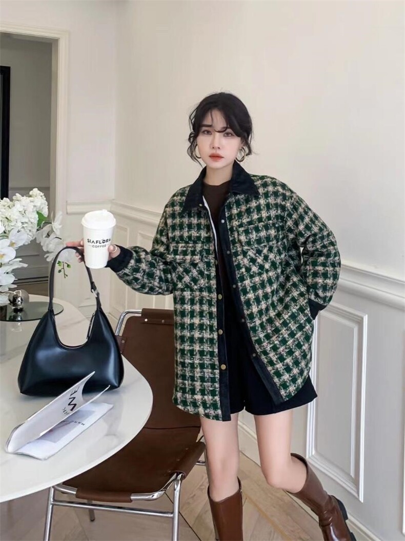 爱美欧，现货，格子撞色衬衣羽绒服，女装羽绒服，爱美欧