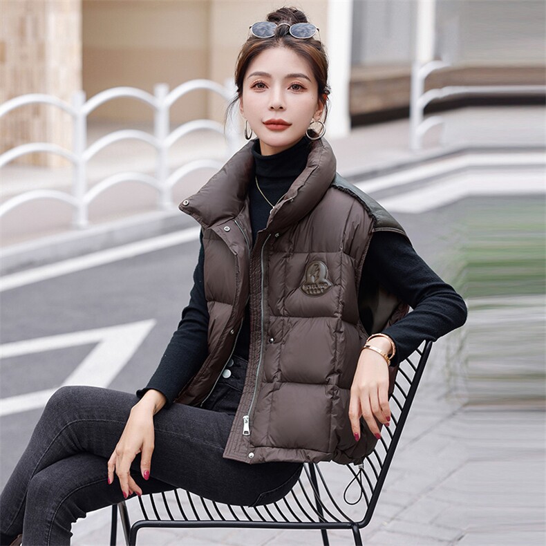 时尚立领拼接棉马甲女秋冬新款无袖保暖外套显瘦百搭短款棉服,女装棉衣/棉服,微微衣阁