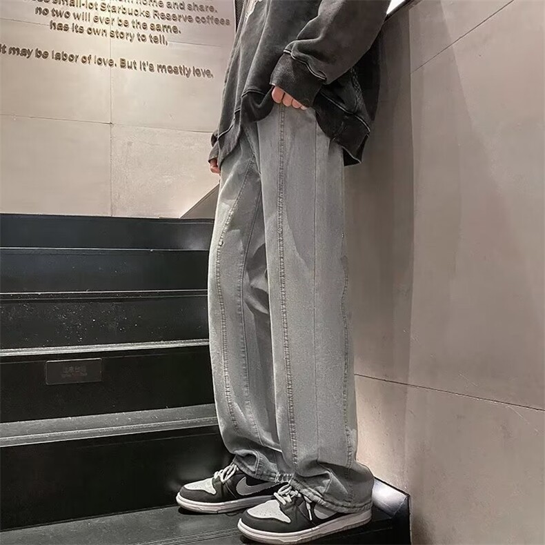 美式vibe裤子高街ins黄泥牛仔裤男宽松直筒E16P42,男装牛仔裤,星座1116-2