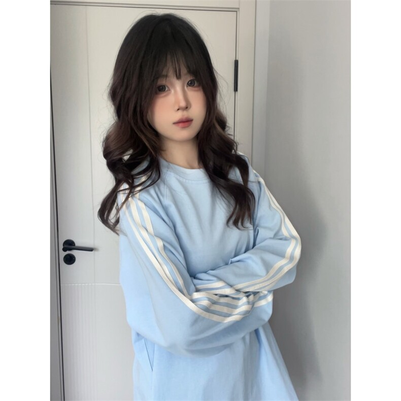5276-P40好质量做工#原版压线螺纹领包边长袖T恤,女装T恤,星座617A-2