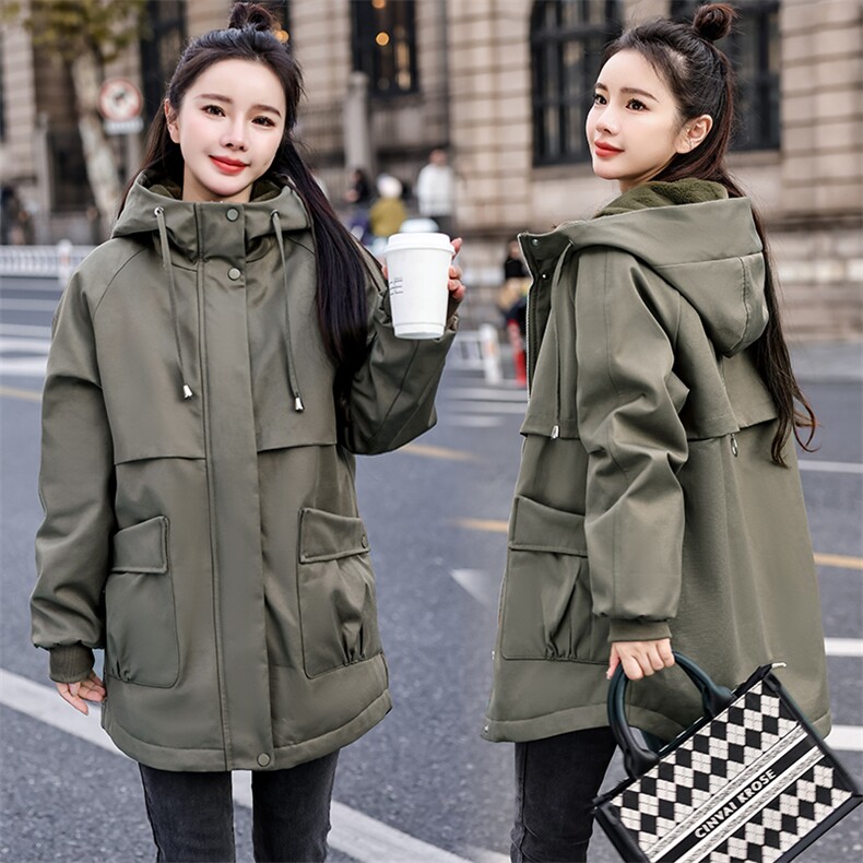 200斤胖MM中长款加绒棉服女冬装新款大码女装宽松派克服加厚外套,女装派克服,妃曼