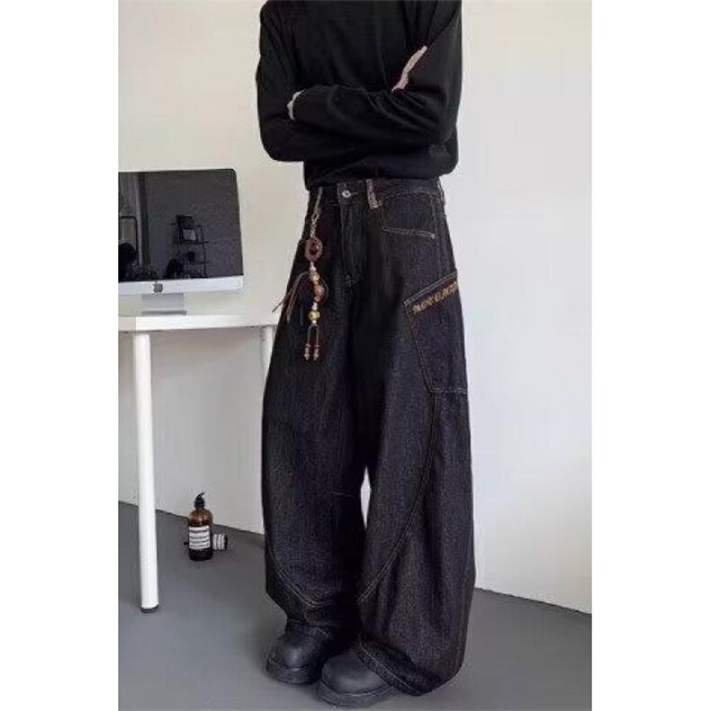 美式高街大口袋牛仔裤男夏季潮牌水洗宽松休闲阔腿弯刀裤,男装牛仔裤,四季星座505