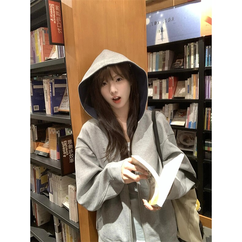 抖音得物高品质二开26春装美式重磅宽松结构双面连帽卫衣外套开衫,女装短外套,电商A443