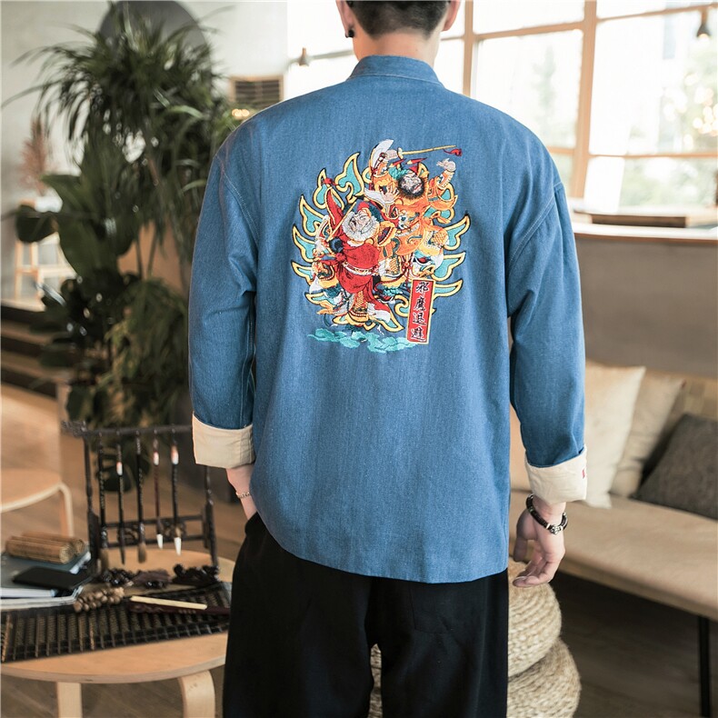 秋装风刺绣大码休闲牛仔夹克情侣唐装中式外套潮JK17/P155,男装夹克,钱塘713