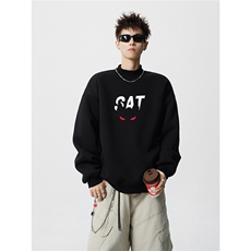 现货2025秋冬恶魔猫眼宽松半高领加绒大码卫衣A025-W935-P50，男装卫衣，电商A025