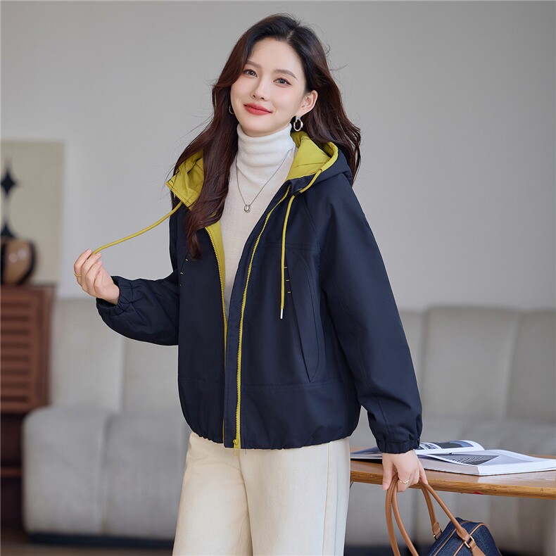现货!2025年冬季时尚夹棉加厚连帽撞色女外套,女装棉衣/棉服,依恋蒂丝
