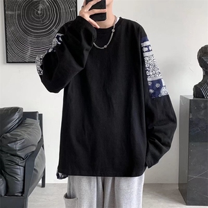 2023秋潮牌腰果花长袖t恤破洞韩版休闲宽松百搭圆领卫衣 T740 P28图片