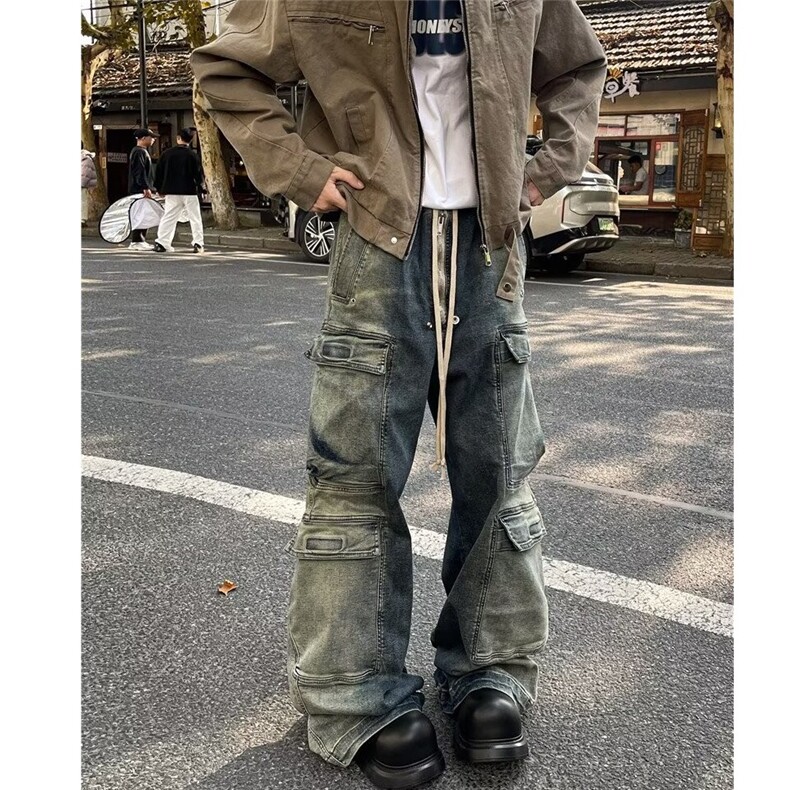 潮春秋微弹文艺水洗蓝渐变牛仔裤男女vibe美式直筒常规中腰801,男装牛仔裤,星座506
