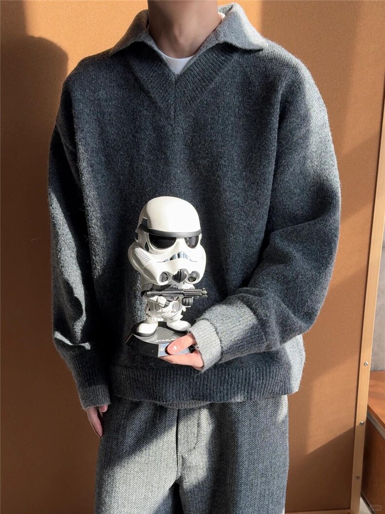 濮院高质量柔软北极绒假两件毛衣灰色杏色到3XLLF113P65LF113P65,男装针织衫/毛衣,电商D256-2(原A064-2)