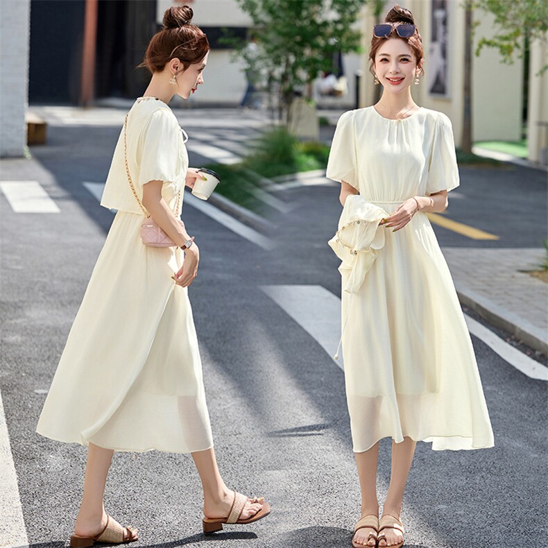 刺绣马甲小披肩短袖连衣裙两件套女2025夏季新款小香风气质套装裙,女装连衣裙,英标秀（1C119）