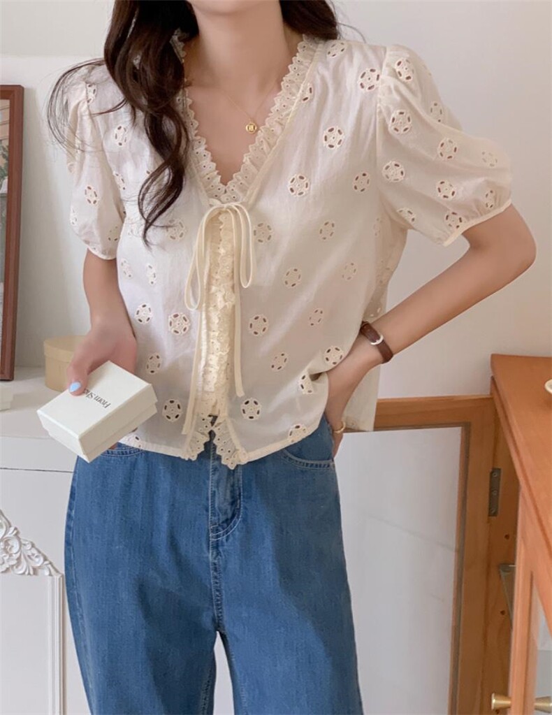 上新推荐花边领镂空小衫，其它，DAP