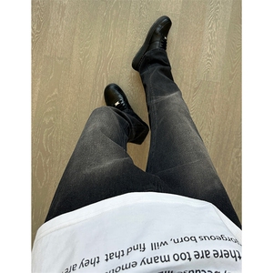 cleanfit裤子高街潮牌水洗微喇叭牛仔裤修身直筒痞帅长裤图片