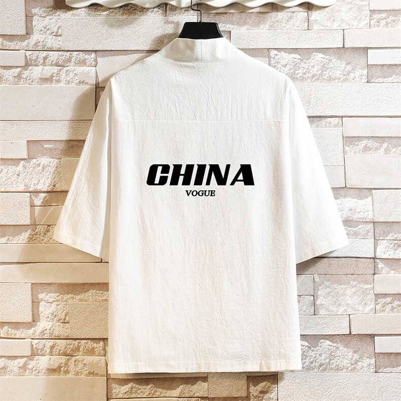 HF59001-P40风汉服男开衫外套七分袖道袍 砖墙挂拍图片