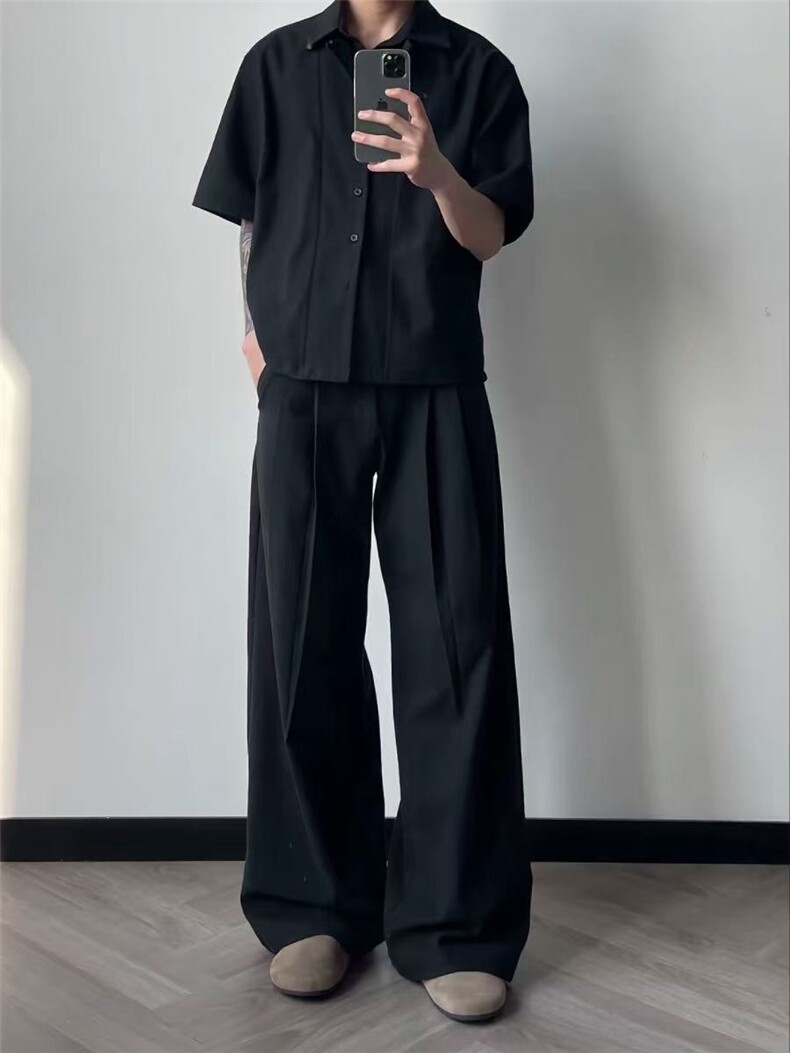 已下单~夏季亚麻天丝翻领假两件老钱风透气短袖衬衫男CT25127批55，男装衬衫，星座1004-6