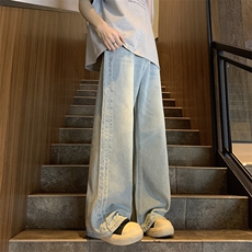 星巴克浅蓝色复古直筒牛仔裤设计款潮人款男裤长期有货559P49，男装牛仔裤，星座902A