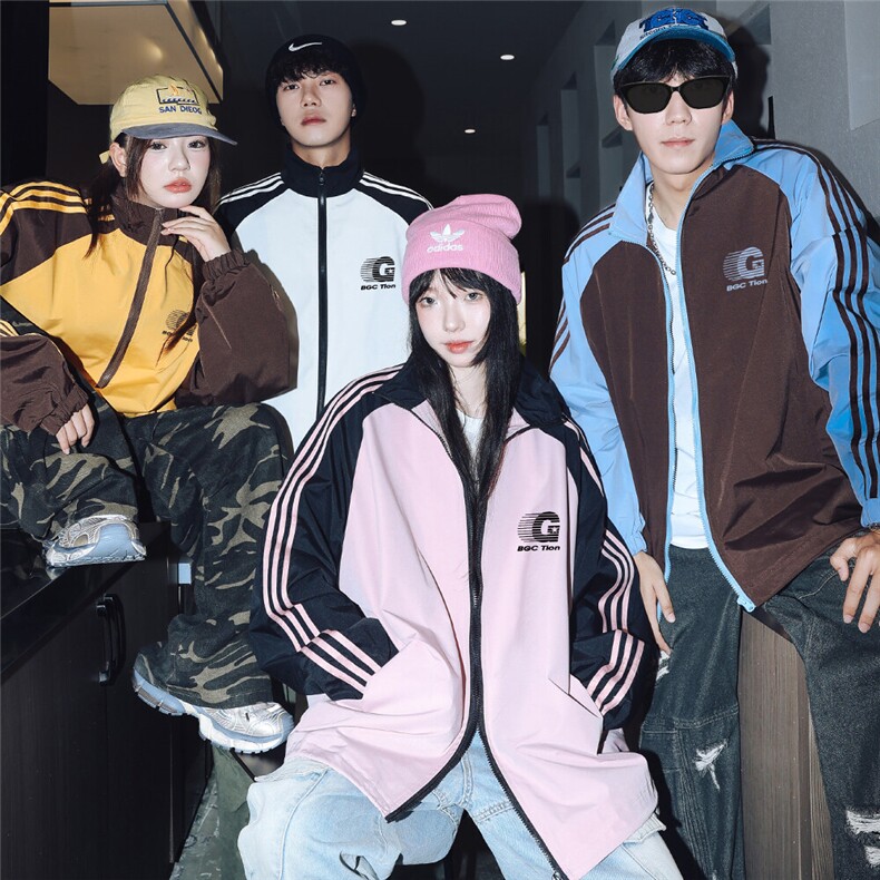 特批2025港风多模字母印花条纹织带插肩袖翻领夹克TPF522P60控98，男装夹克，电商A247