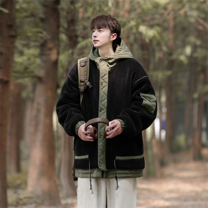 情侣棉服男士加绒加厚拼接工装保暖羊羔毛冬装外套M021-P125,男装棉衣,星座308B-2
