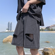 春夏破洞牛仔短裤男女宽松直筒五分裤712-N351S-XXLp38，男装牛仔裤，星座712