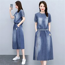 2022年夏季时尚两件套裙刺绣图案时尚潮流，女装套装/套裙，艾尚靓装
