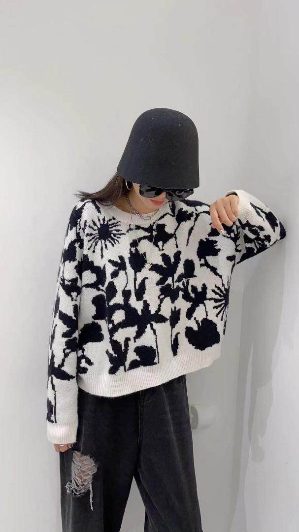 大版双色花毛衣，女装针织衫/毛衣，SHANGCHUN·W 汪尚春